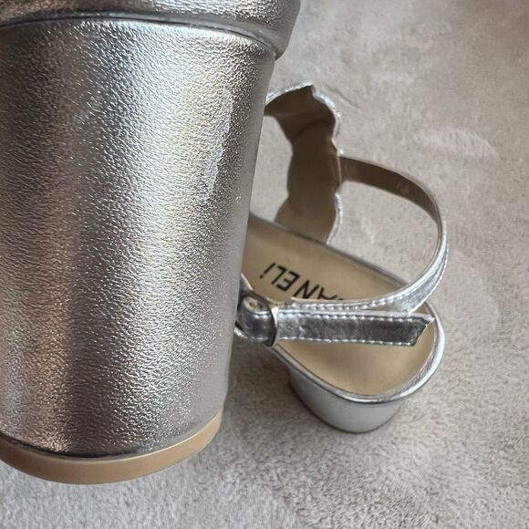 NEW Vaneli Lettie Metallic Silver Block Heel Sandals Women 7.5 Ankle Strap Weave - Picture 11 of 16